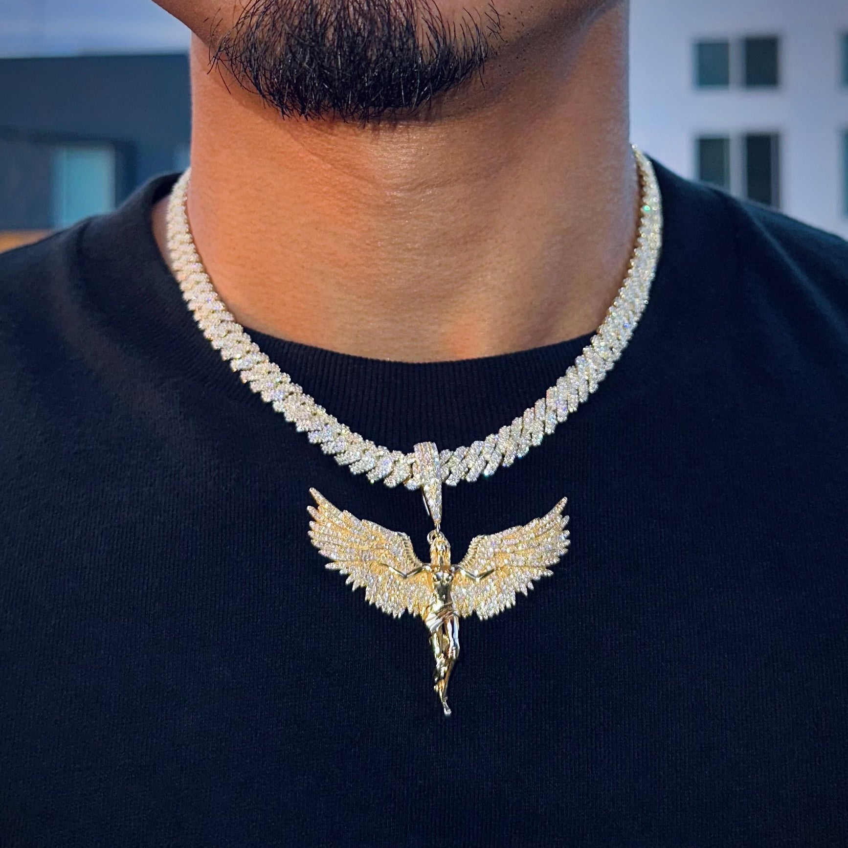 Moissanite Angel Wing Gold Pendant 3.0cts