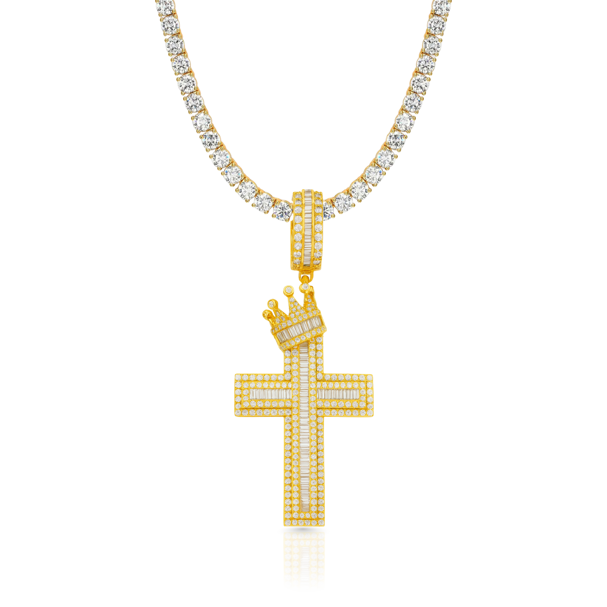 Moissanite Cross Crown Gold Pendant 7.6cts