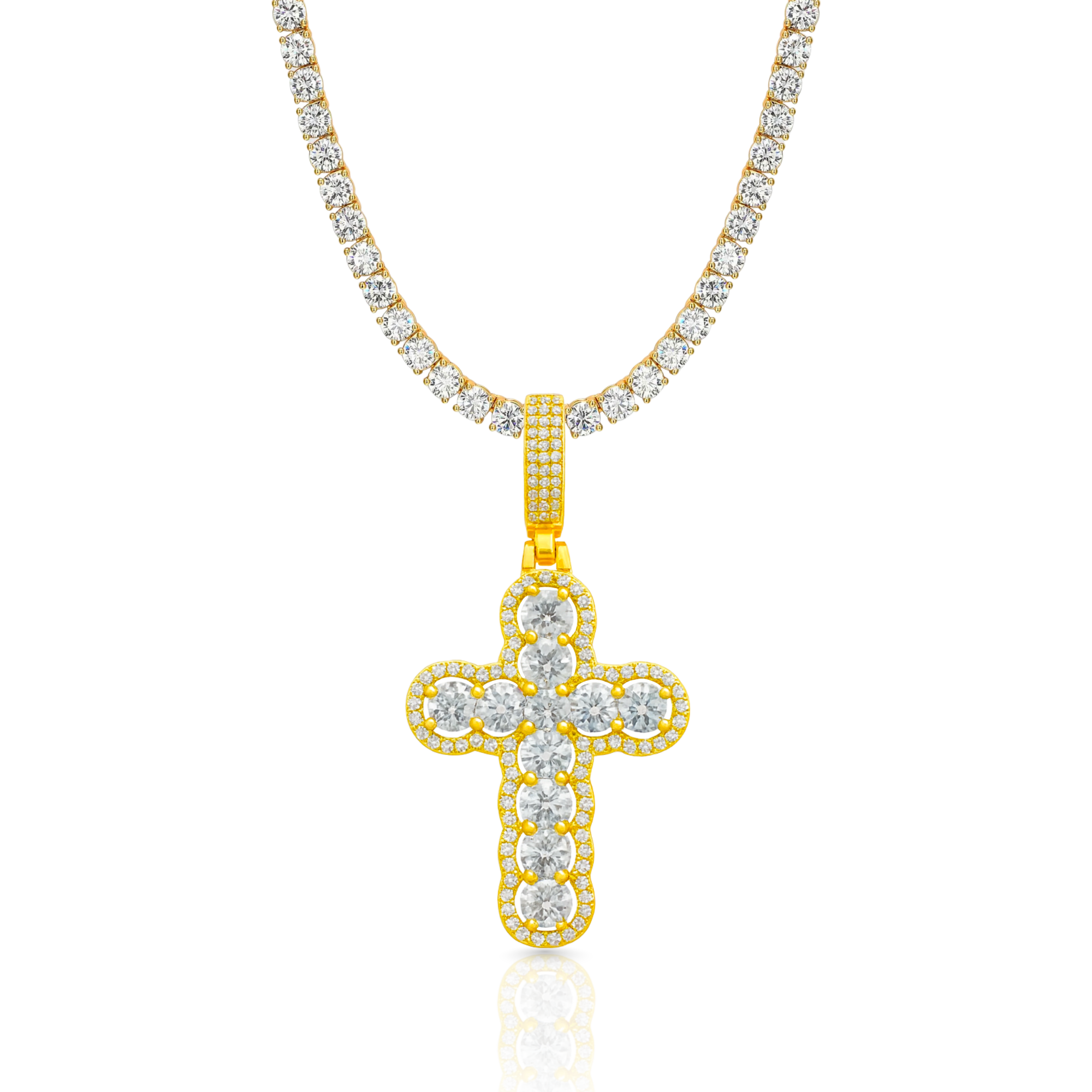 Round Cross Diamond Gold Pendant