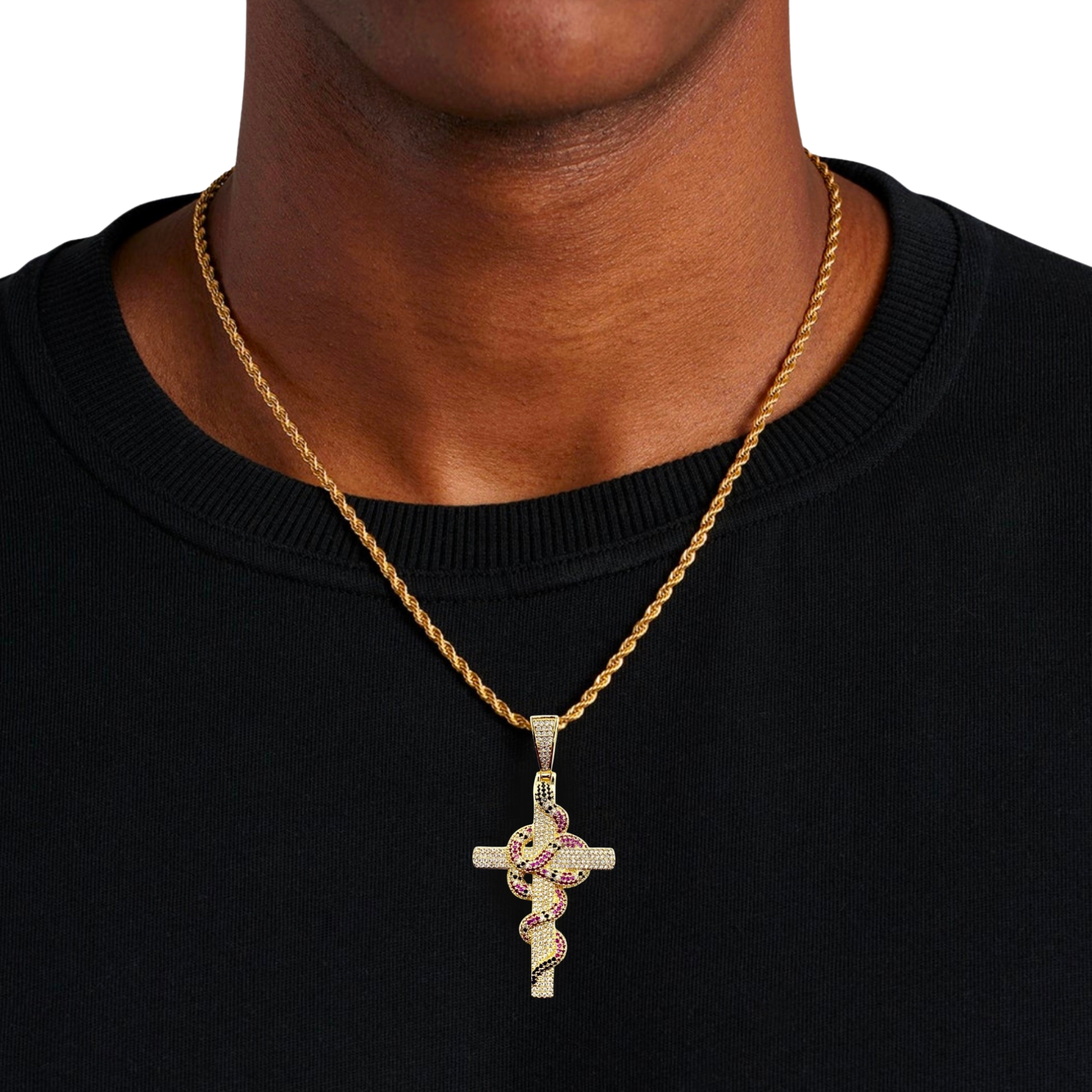 Coral Snake Cross Diamond Gold Pendant