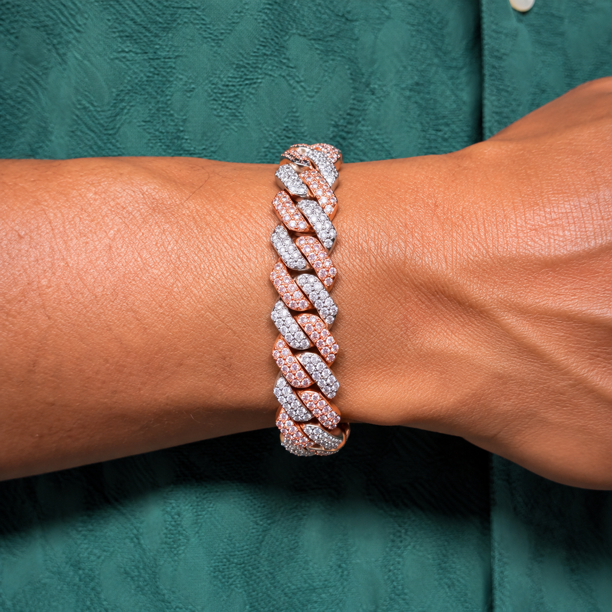 Two Tone Rose Gold Diamond Prong Bracelet 14mm