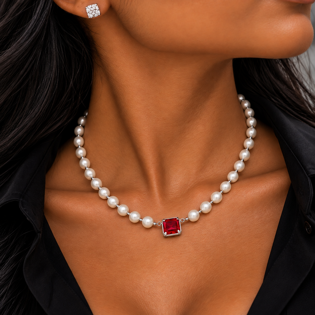 Pearl Beads Chain Ruby Pendant