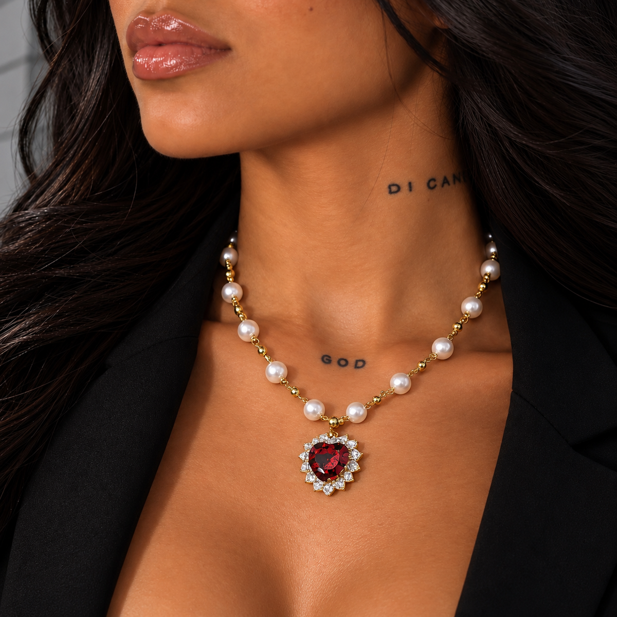 Pearl Beads Heart Pendant Gold Chain
