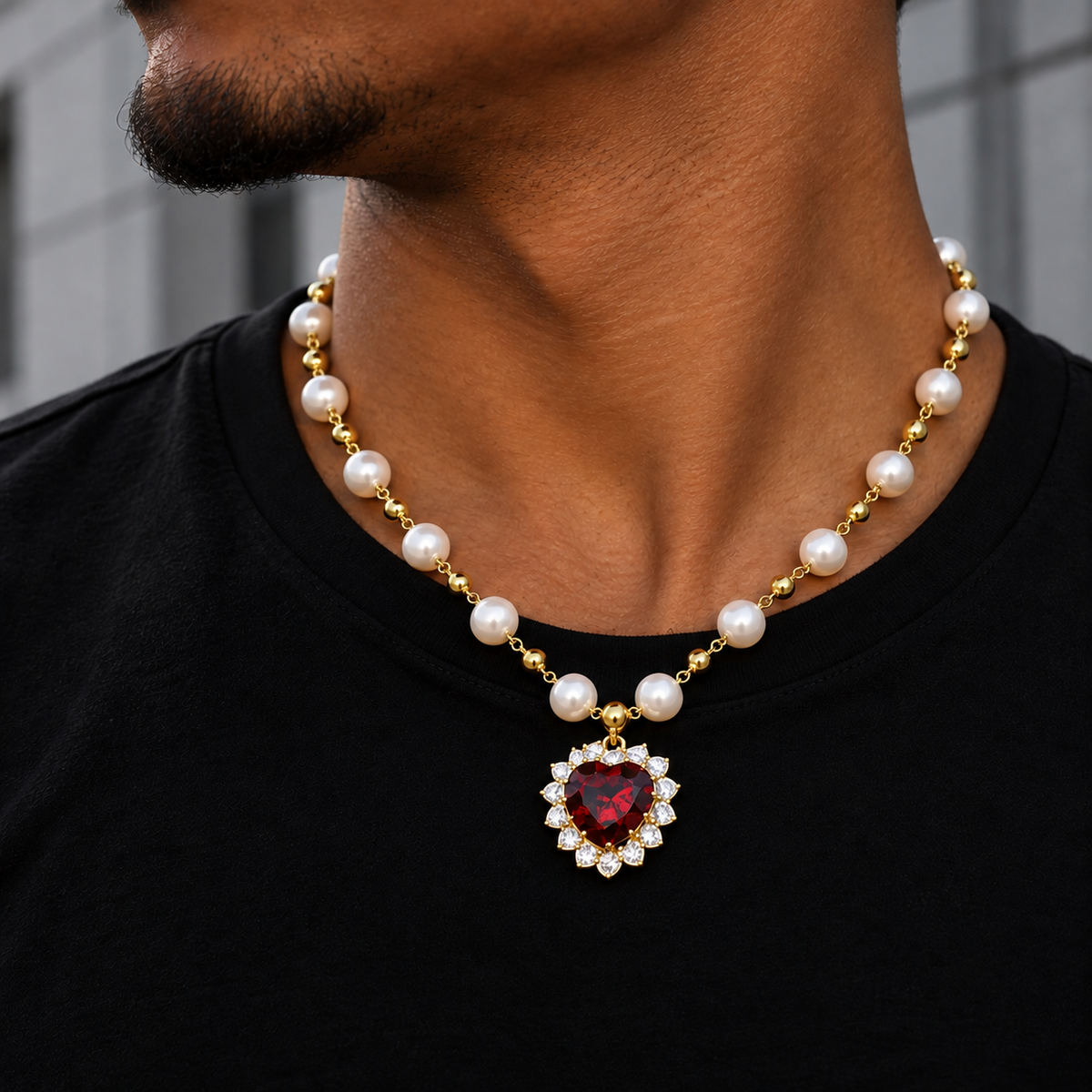 Pearl Beads Heart Pendant Gold Chain