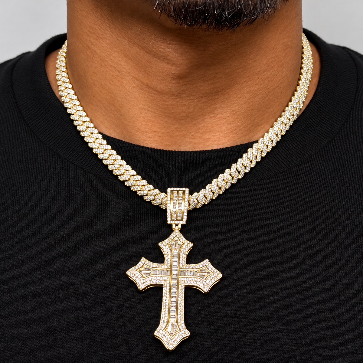 Large Cross Diamond Gold Pendant