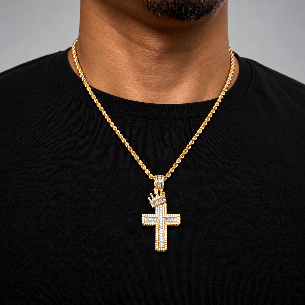 Crown Cross Diamond Gold Pendant