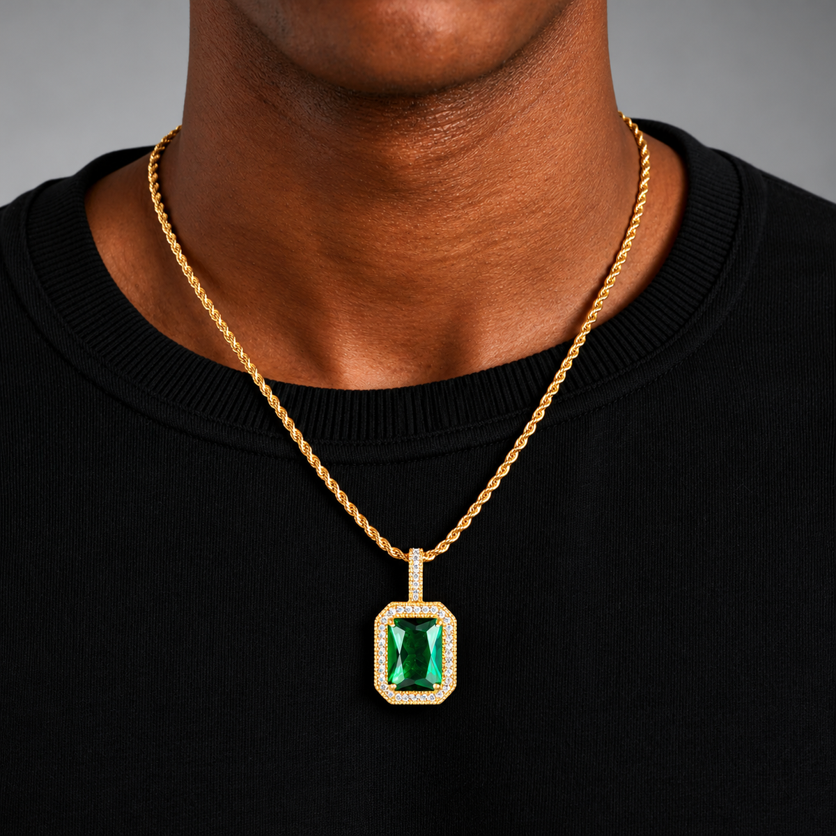 Emerald Green Diamond Gold Pendant