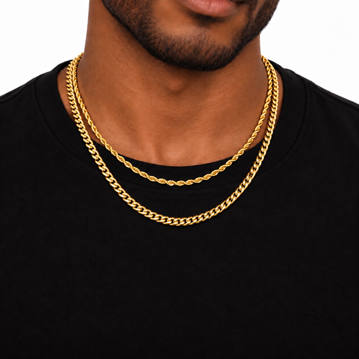 Micro Cuban + Rope Chain Stack