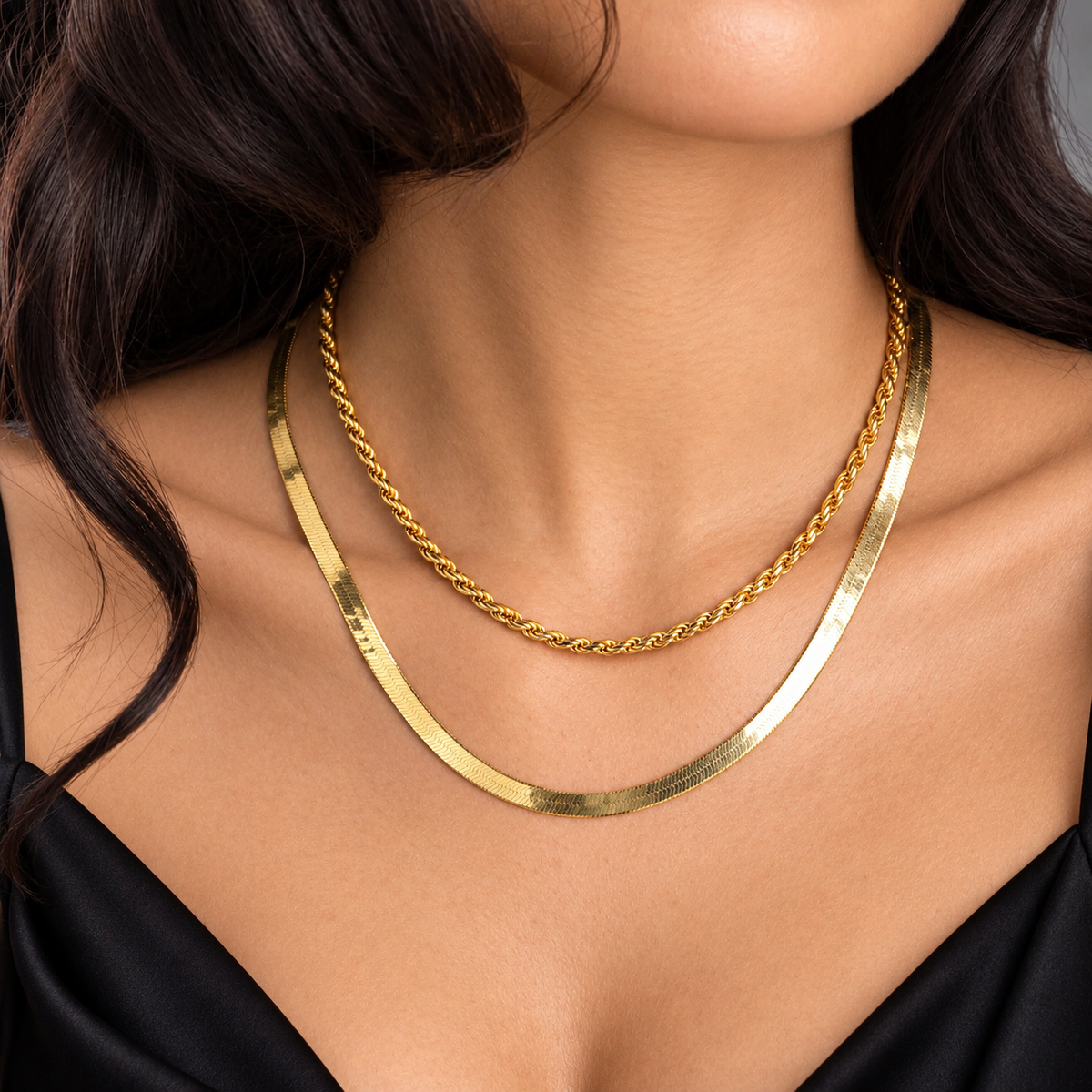 Herringbone + Rope Chain Stack