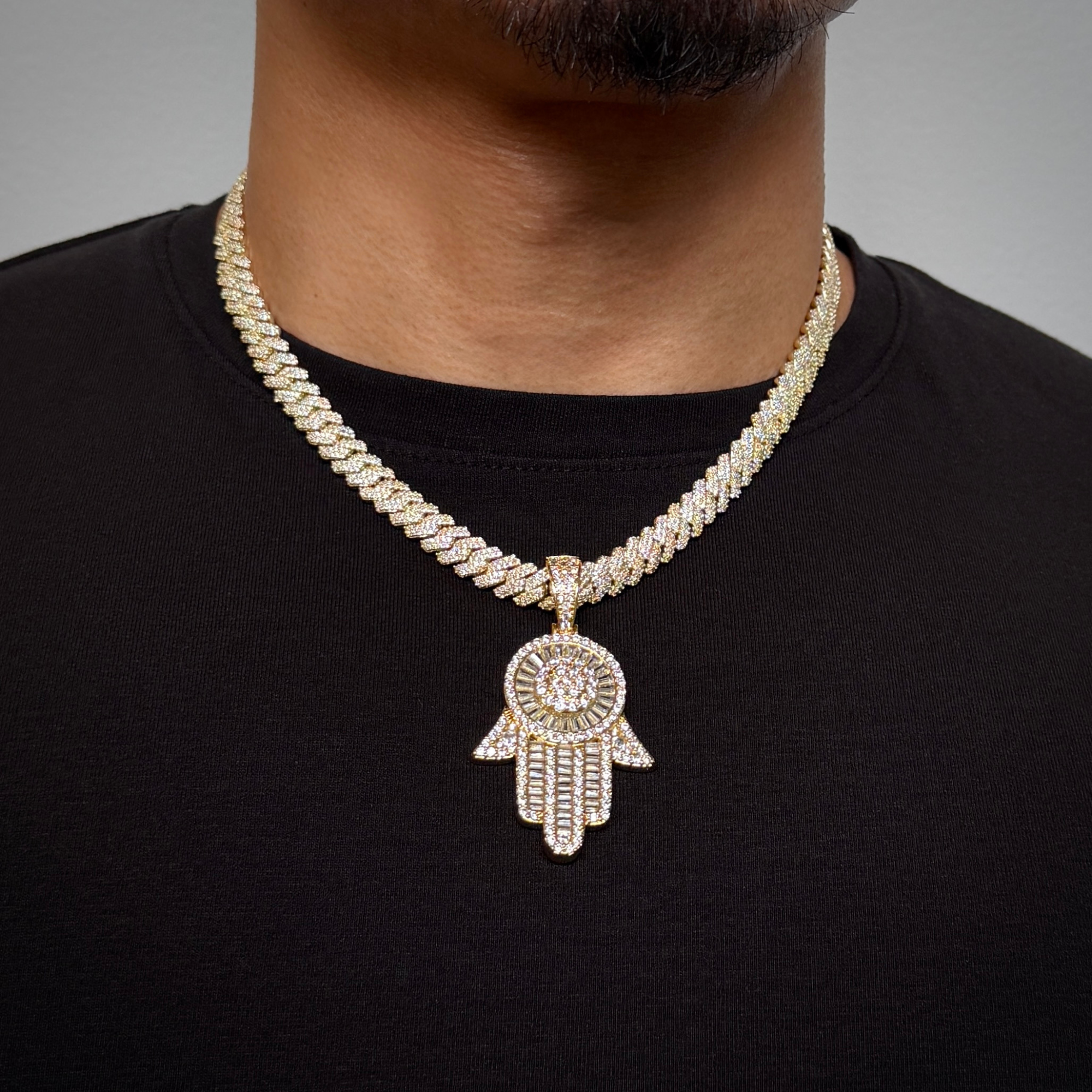 Hamsa Hand Diamond Gold Pendant