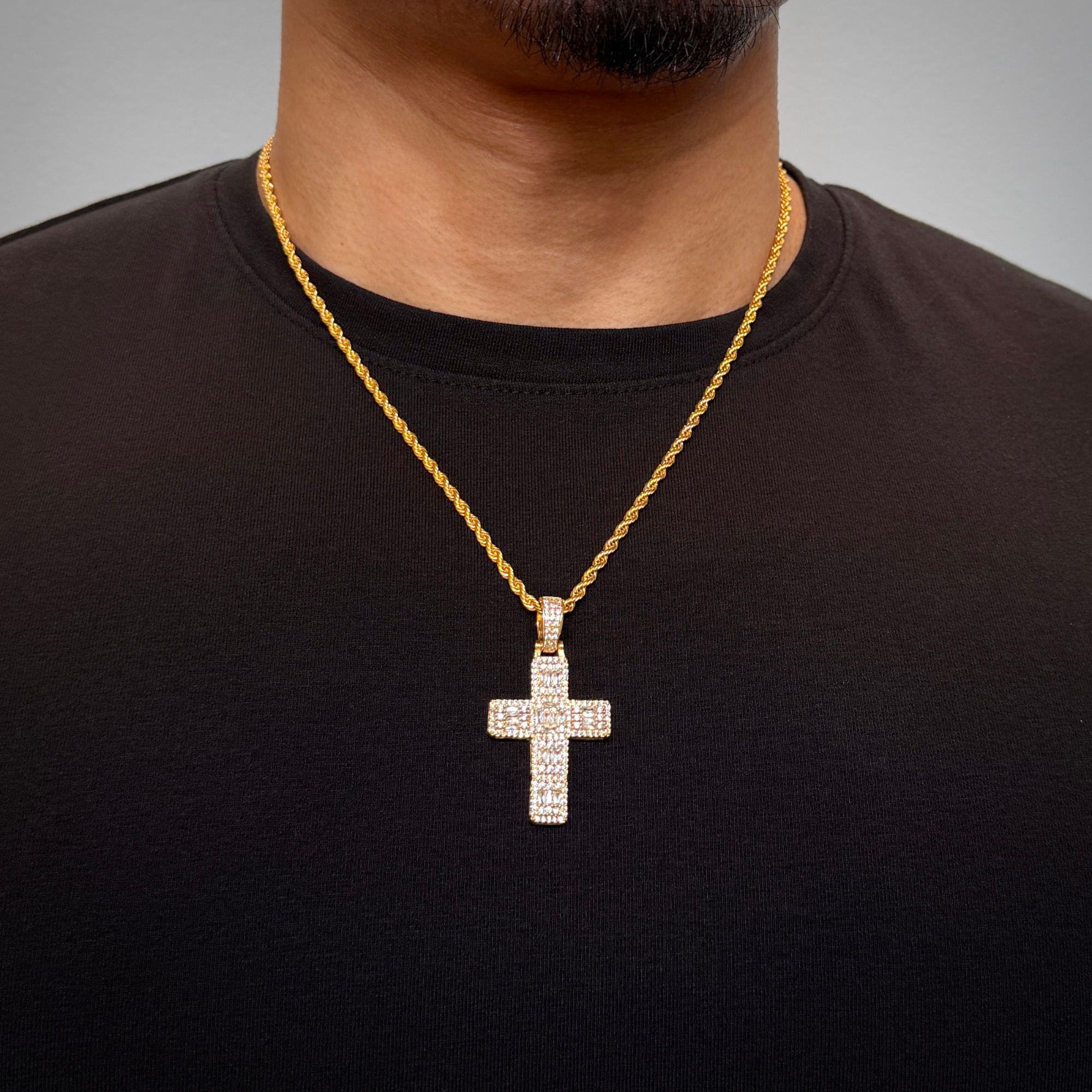 Baguette Cross Diamond Gold Pendant